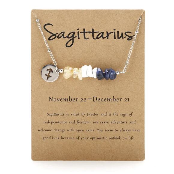 Zodiac Constellation Gemstone Necklace Stainless Steel Horoscope Personal Gift48 - Picture 8 of 14